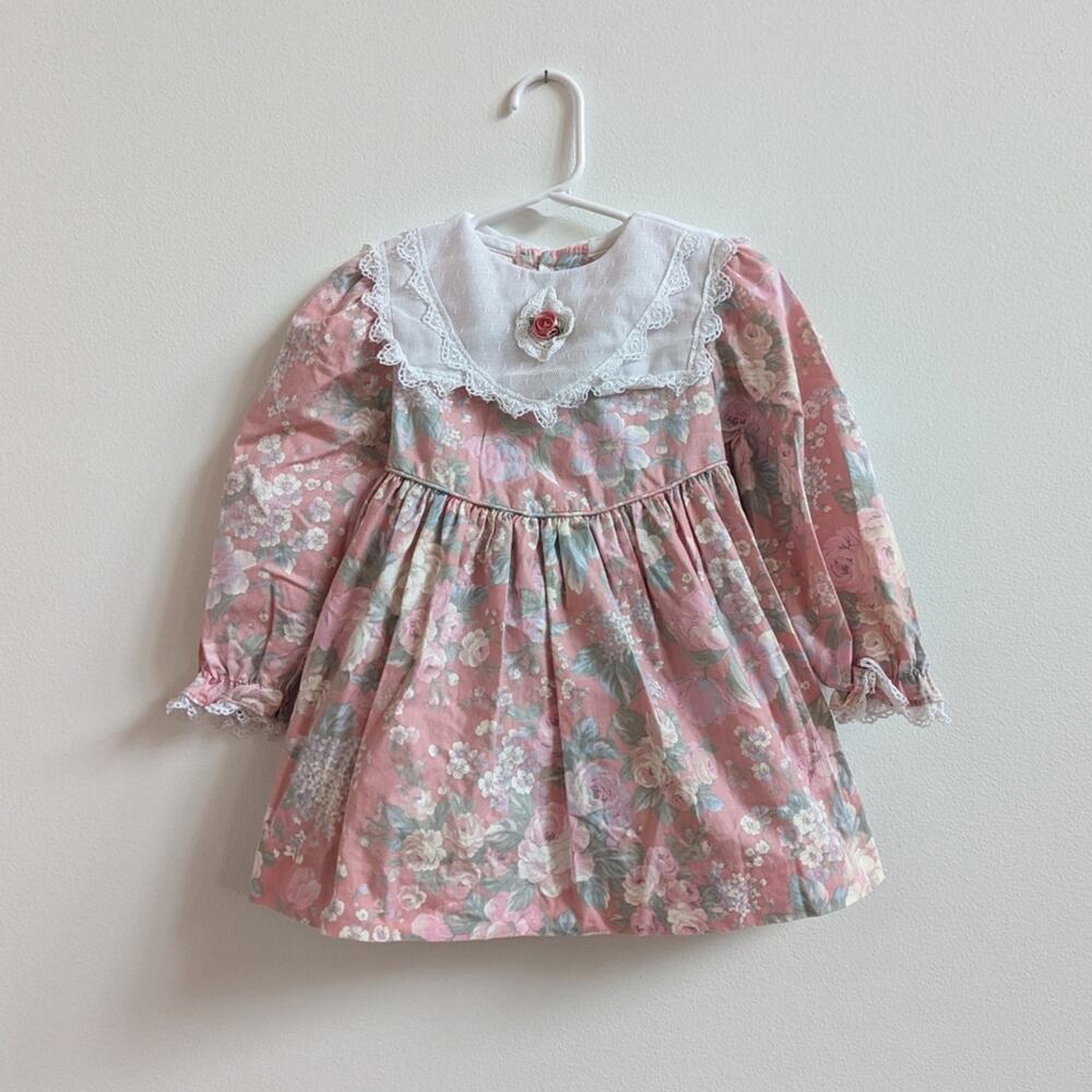 Vtg Peaches N Cream Pink Floral Dress 3T Girly
